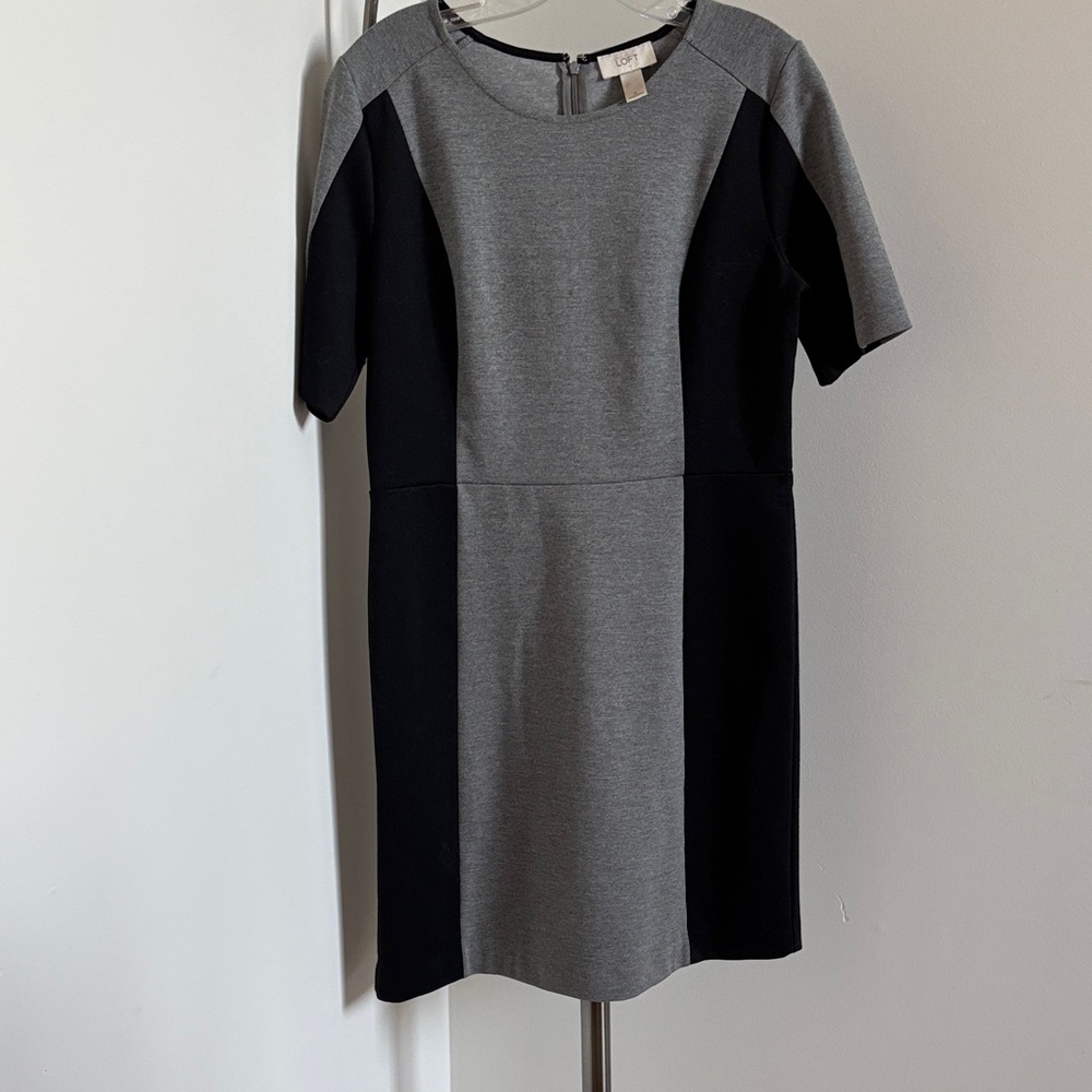 LOFT Gray and Black Colorblock Dress